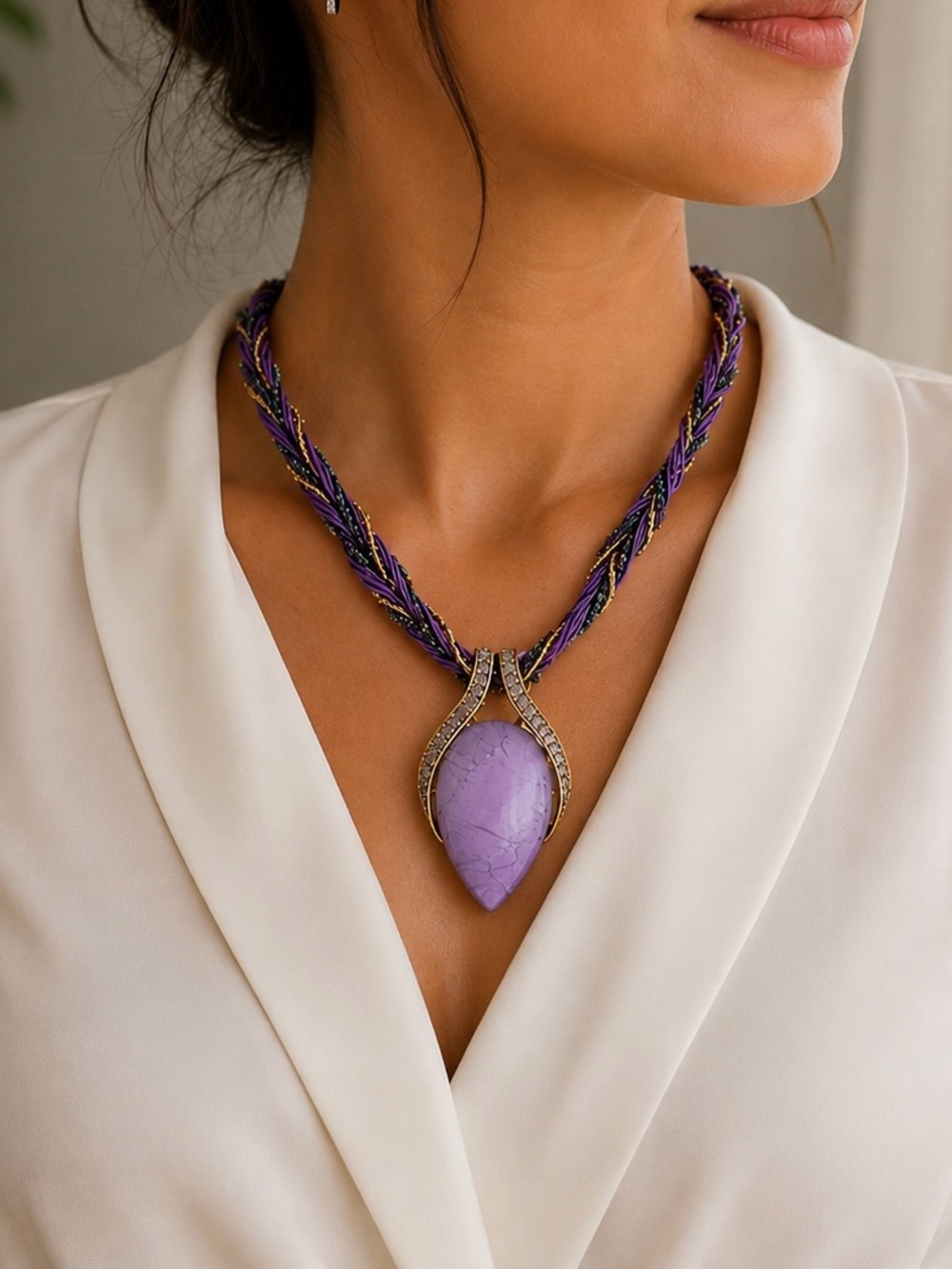 Purple Teardrop Pendant Necklace - Women Jewelry
